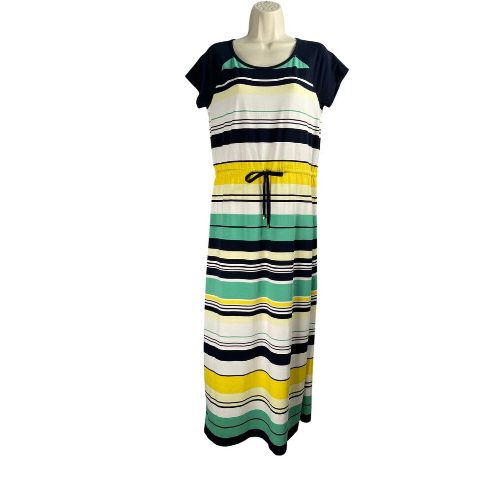 Jones New York Sun Dress PS Striped Soft Knit Maxi Drawstring Cruise Vacation